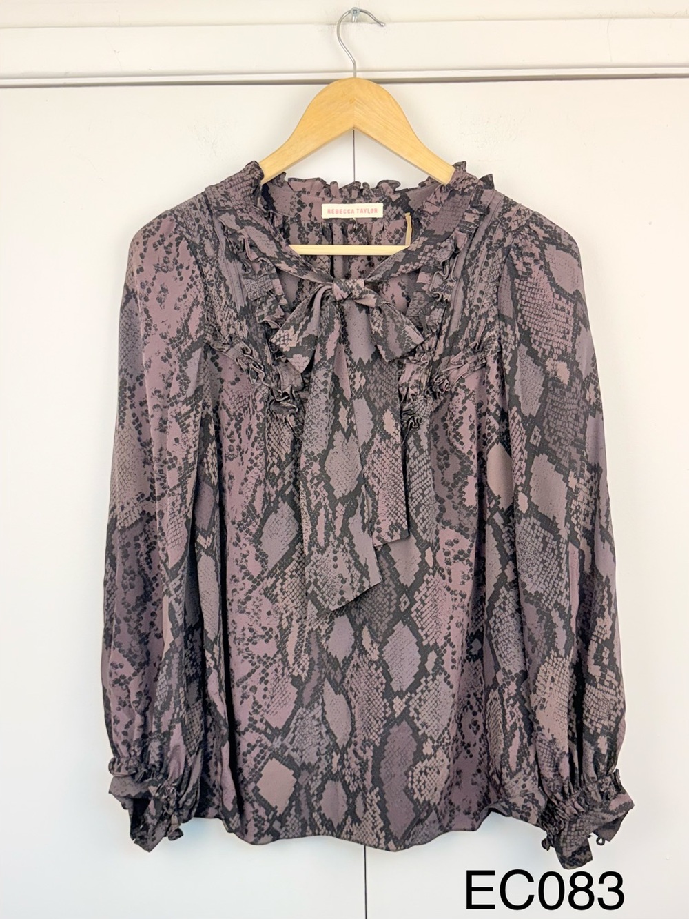Rebecca Taylor 100% Silk Snakeskin Tie Neck Blouse Size 4
